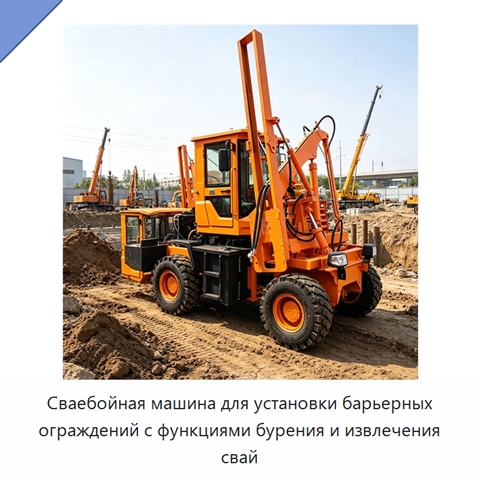 Сваебойная машина для установки барьерных ограждений с функциями бурения и извлечения свай