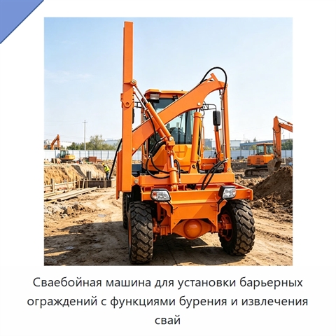 Сваебойная машина для установки барьерных ограждений с функциями бурения и извлечения свай